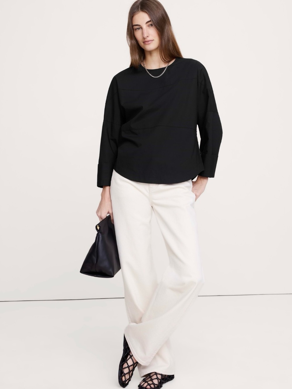 Banana Republic Cotton Poplin Paneled Dolman Top.  Black. Large